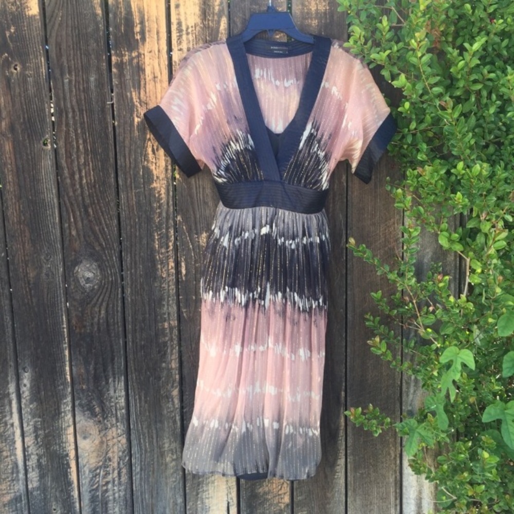 BCBGMAXAZRIA Silk Blk/Gry/Pink Kimono Dress size S